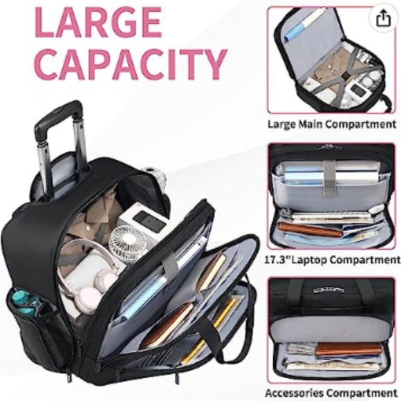 ROSECER Rolling Laptop Bag, 17.3 Inch Premium Laptop Briefcases with Wheels for